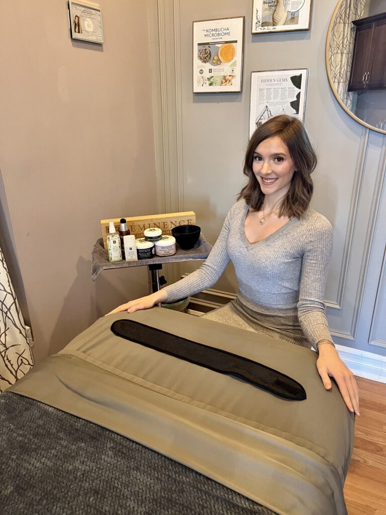 Alie Reino sitting in her treatment room at the spa